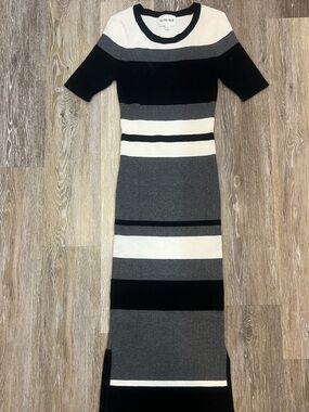 Olive & Oak Black, White & Gray Ribbed Stripe Dress